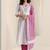 women printed regular thread work kurta with trousers & with dupatta