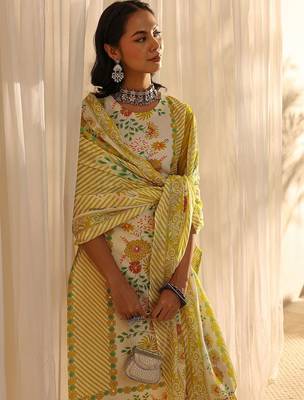 libas yellow floral printed straight suit set with dupatta 4