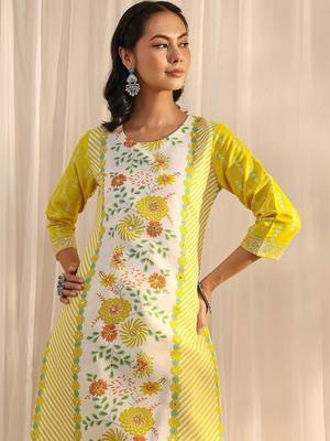 libas yellow floral printed straight suit set with dupatta 6