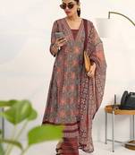 women ethnic motifs printed regular kurta with trousers & with dupatta