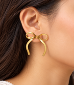Gold bow stud earrings, herringbone chain, anti-tarnish