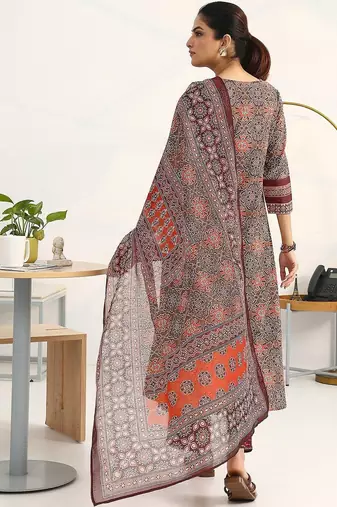 women ethnic motifs printed regular kurta with trousers & with dupatta