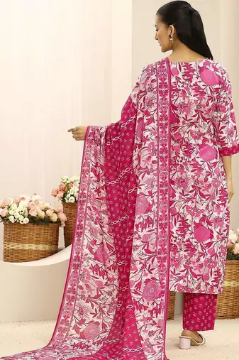 women floral printed regular thread work kurta with trousers & with dupatta