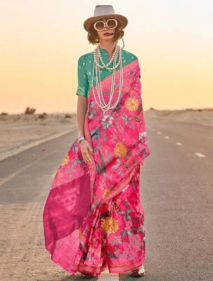 Pink floral zari tissue saree 1