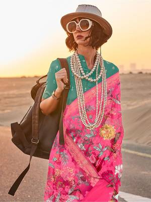 Pink floral zari tissue saree 2