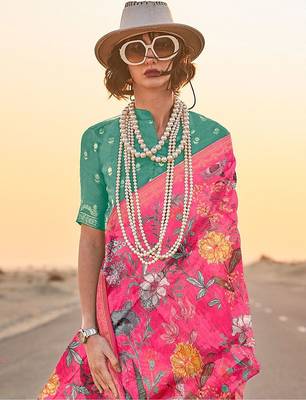Pink floral zari tissue saree 3
