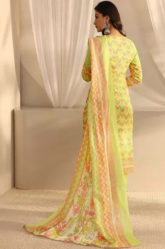 libas green chevron printed straight suit set with dupatta