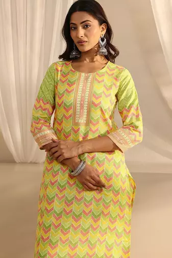 libas green chevron printed straight suit set with dupatta