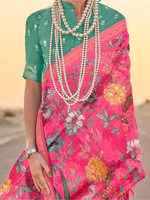 Pink floral zari tissue saree 4