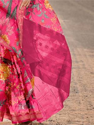 Pink floral zari tissue saree 5