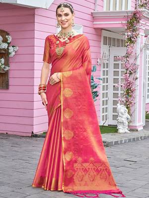 Pink woven design tissue saree 1