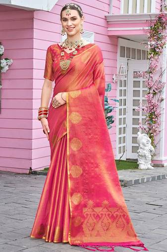 Pink woven design tissue saree