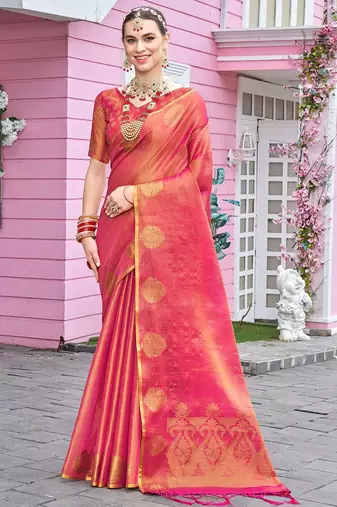 Pink woven design tissue saree