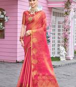 Pink woven design tissue saree