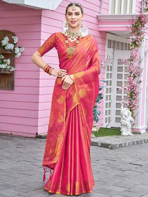 Pink woven design tissue saree 2