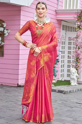 Pink woven design tissue saree