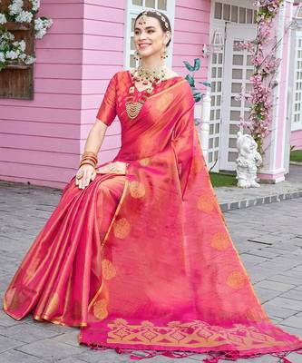 Pink woven design tissue saree 3