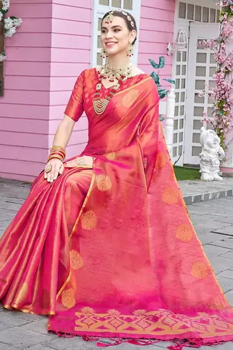 Pink woven design tissue saree