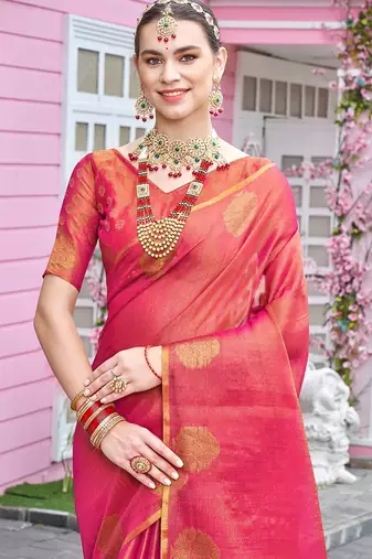 Pink woven design tissue saree