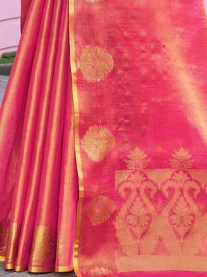 Pink woven design tissue saree 5