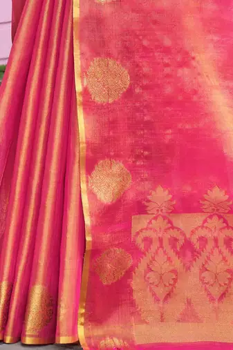 Pink woven design tissue saree