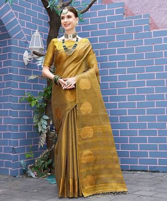 Olive woven design zari tissue saree 1