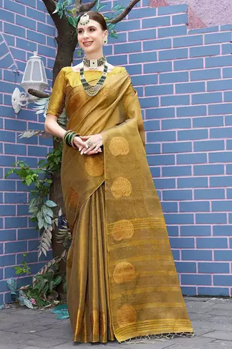 Olive woven design zari tissue saree