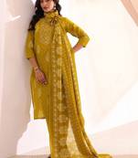 women ethnic motifs printed regular kurta with trousers & with dupatta