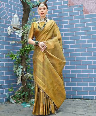 Olive woven design zari tissue saree 2