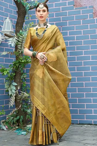 Olive woven design zari tissue saree