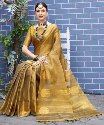 Olive woven design zari tissue saree 3