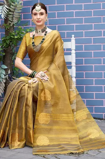 Olive woven design zari tissue saree