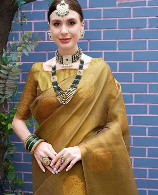 Olive woven design zari tissue saree 4