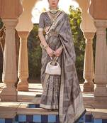 Grey ethnic motifs woven design zari tussar saree