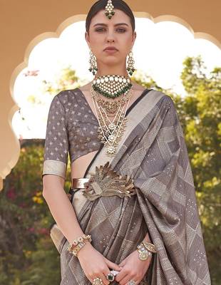 Grey ethnic motifs woven design zari tussar saree 3