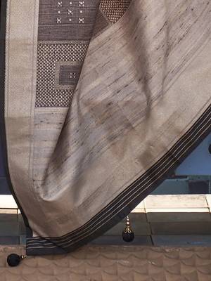 Grey ethnic motifs woven design zari tussar saree 4