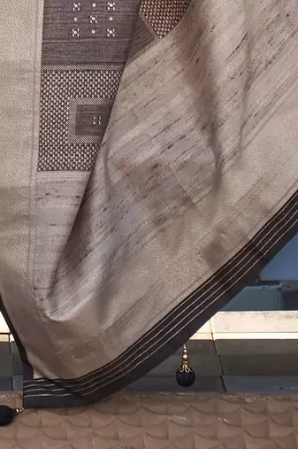 Grey ethnic motifs woven design zari tussar saree