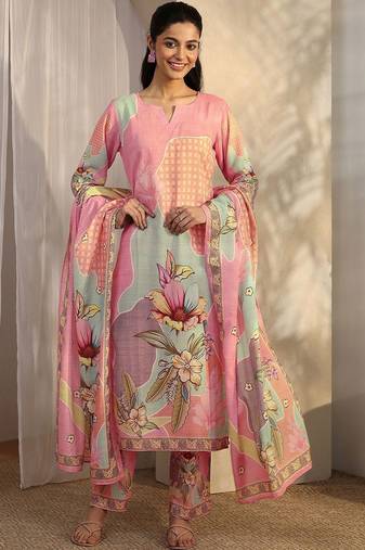 women floral printed regular kurta with trousers & with dupatta