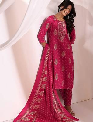 women ethnic motifs printed regular kurta with trousers & with dupatta 1