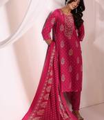 women ethnic motifs printed regular kurta with trousers & with dupatta