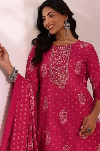 women ethnic motifs printed regular kurta with trousers & with dupatta