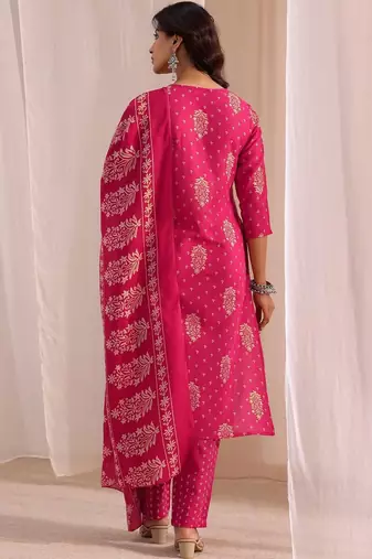 women ethnic motifs printed regular kurta with trousers & with dupatta