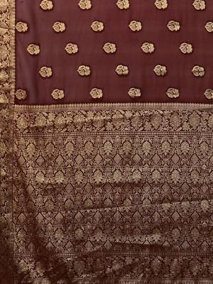 Maroon ethnic motifs woven design zari  georgette kanjeevaram saree 5