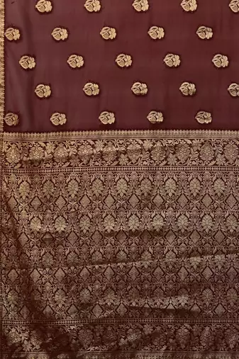 Maroon ethnic motifs woven design zari  georgette kanjeevaram saree