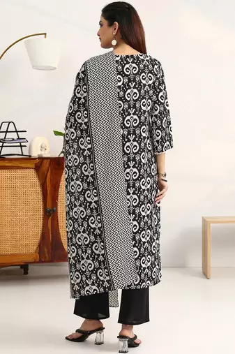 women ethnic motifs printed regular thread work kurta with trousers & with dupatta