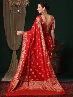 Red red ethnic motifs woven design zari  georgette kanjeevaram saree 3