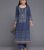women ethnic motifs printed regular kurta with trousers