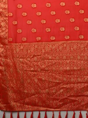 Red red ethnic motifs woven design zari  georgette kanjeevaram saree 5