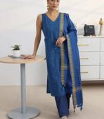 women ethnic motifs embroidered regular thread work kurta with trousers & with dupatta
