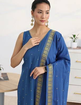 women ethnic motifs embroidered regular thread work kurta with trousers & with dupatta 5